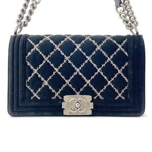 Chanel Chain Shoulder Bag Boy 25 Matelasse Velour CHANEL Black